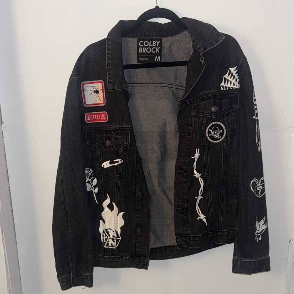YouTuber Colby Brock Black Denim Jacket with White Patches